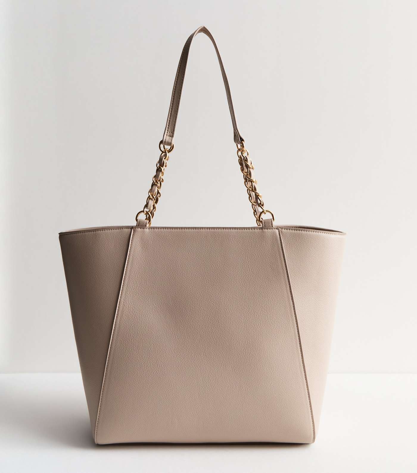 Light Brown Leather-Look Chain Tote Bag Image 4