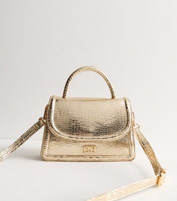 Gold Metallic Mini Top Handle Bag New Look