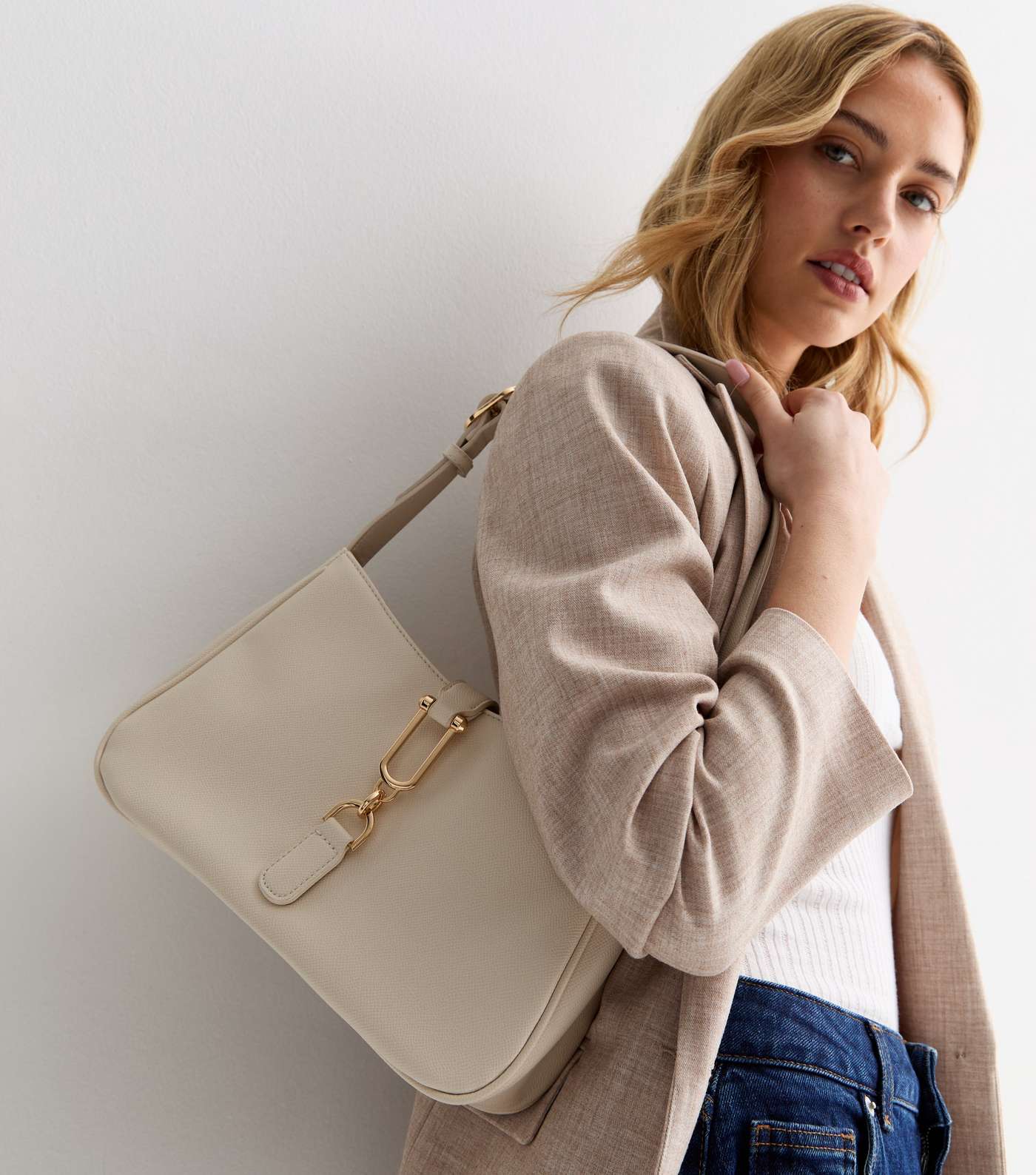 Cream Leather-Look Shoulder Bag Image 2