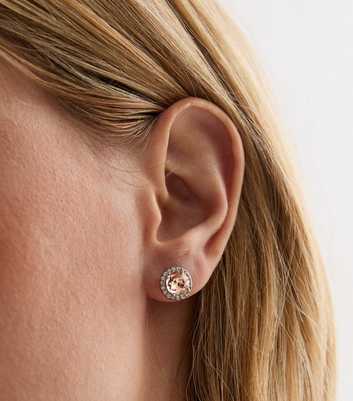 Silver and Pink Cubic Zirconia Circle Stud Earrings