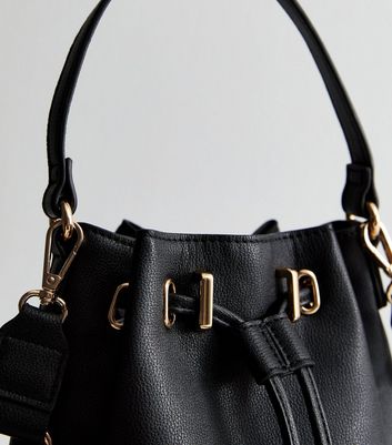 Black Leather-Look Drawstring Bucket Bag New Look