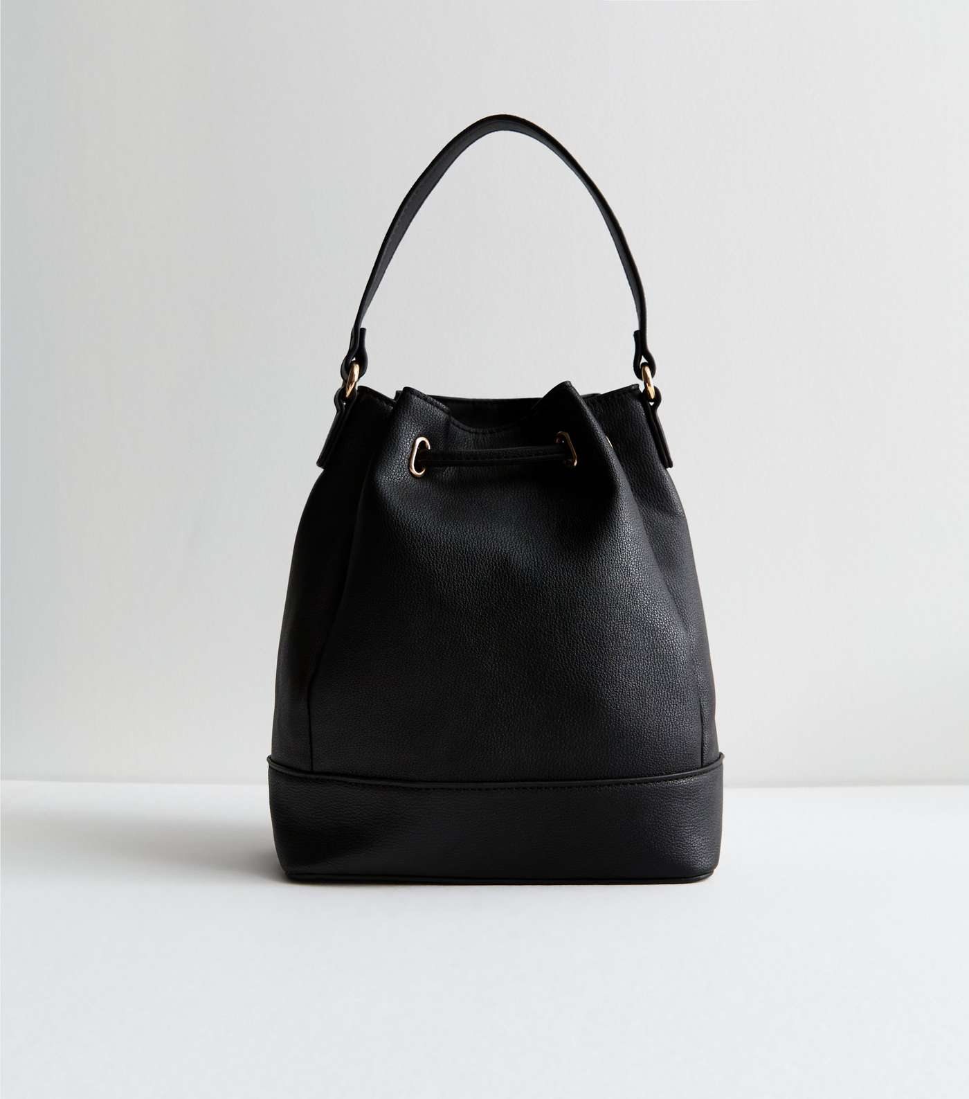 Black Leather-Look Drawstring Bucket Bag Image 4