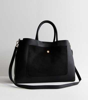 Black Leather-Look Laptop Tote Bag