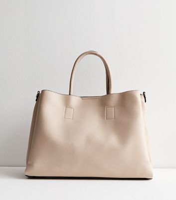 Cream Leather Look Laptop Tote Bag New Look