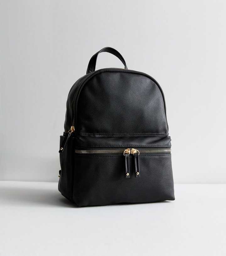 New Look Rucksacks Black Leather-Look Pocket Front Midi Backpack | New Look