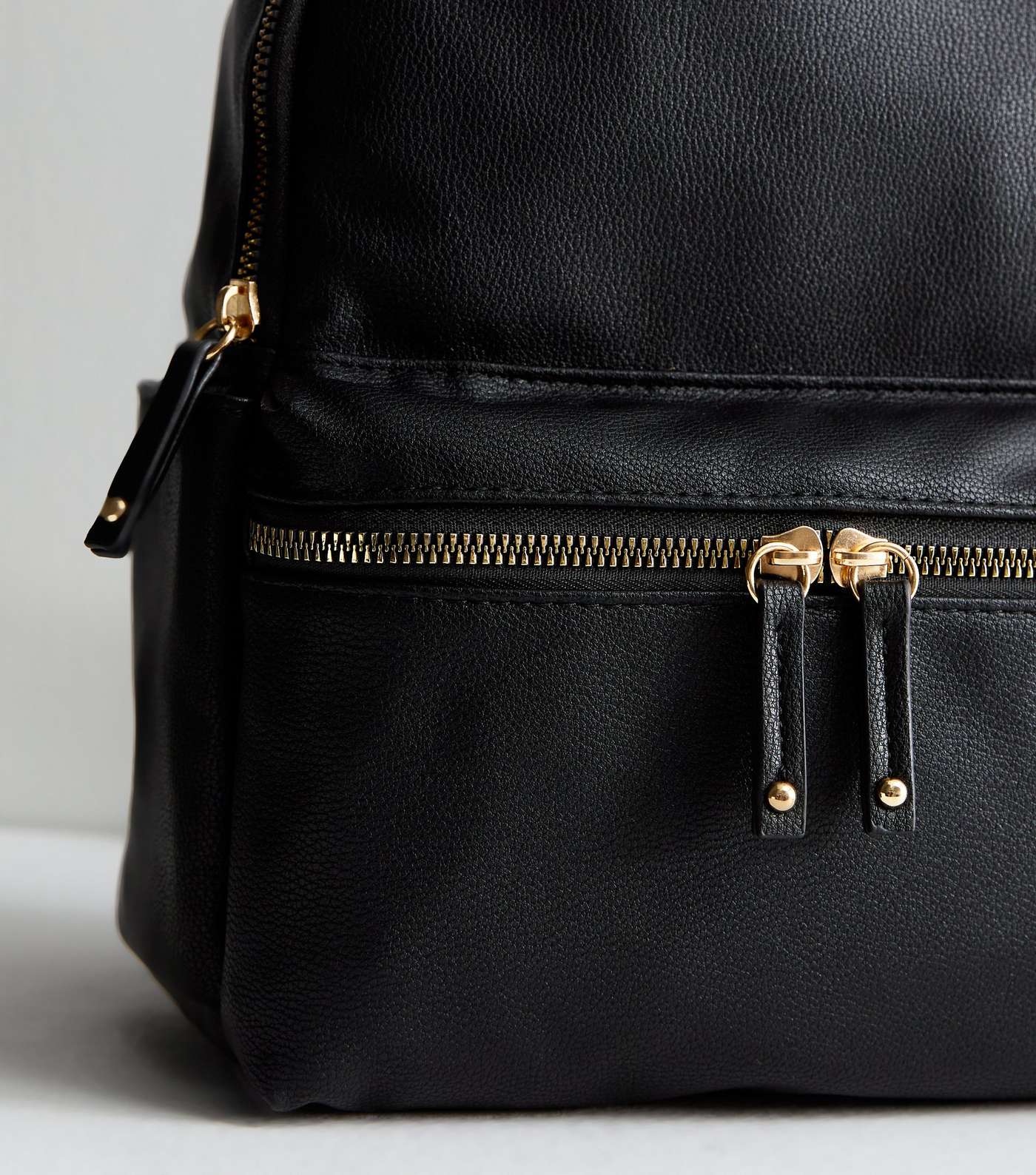 Black Leather-Look Pocket Front Midi Backpack Image 3
