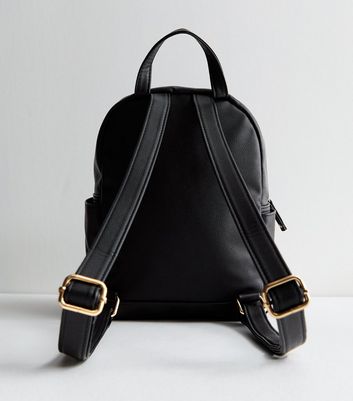 Black Leather Look Pocket Front Midi Backpack New Look