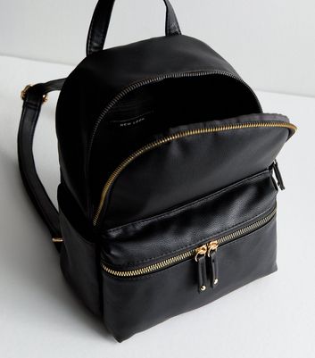 Black Leather-Look Pocket Front Midi Backpack New Look Vegan