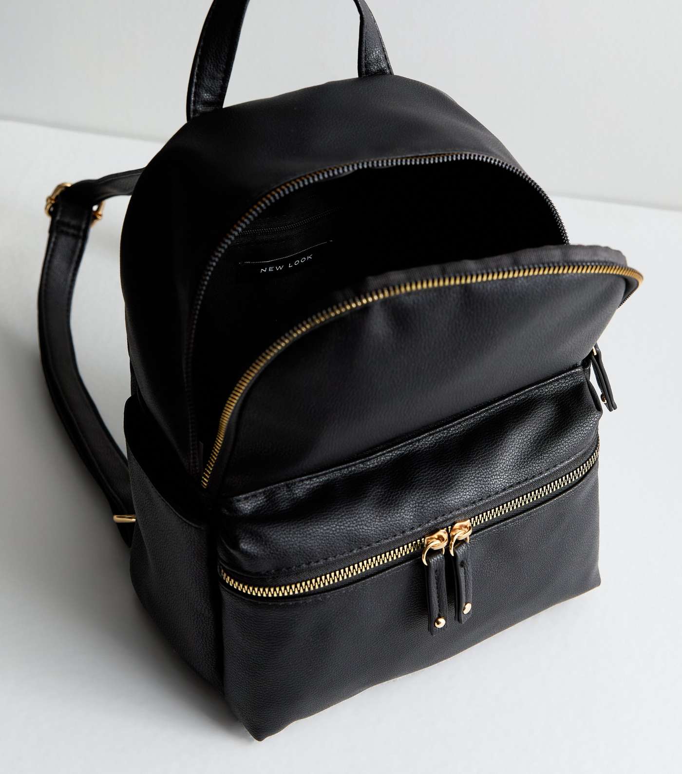 Black Leather-Look Pocket Front Midi Backpack Image 5