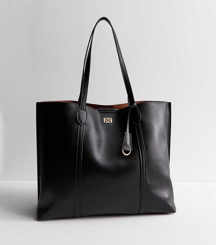 Black Leather-Look Tote Bag