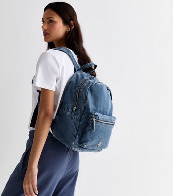 Large denim backpack best sale