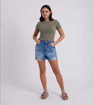 Urban Bliss Mid Blue Ripped Mum Shorts 