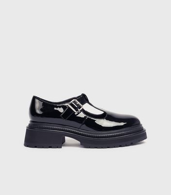London Rebel Black Patent Chunky Mary Jane Shoes New Look