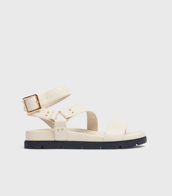 London Rebel White Leather-Look Gladiator Sandals | New Look