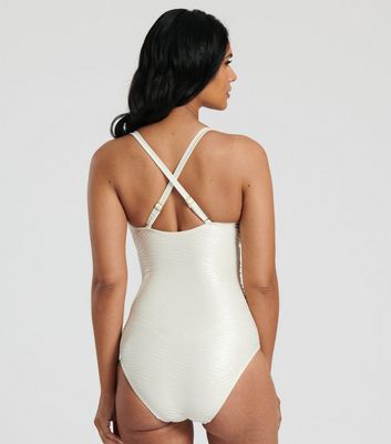 South Beach Cream Shimmer Tummy Control Swimsuit