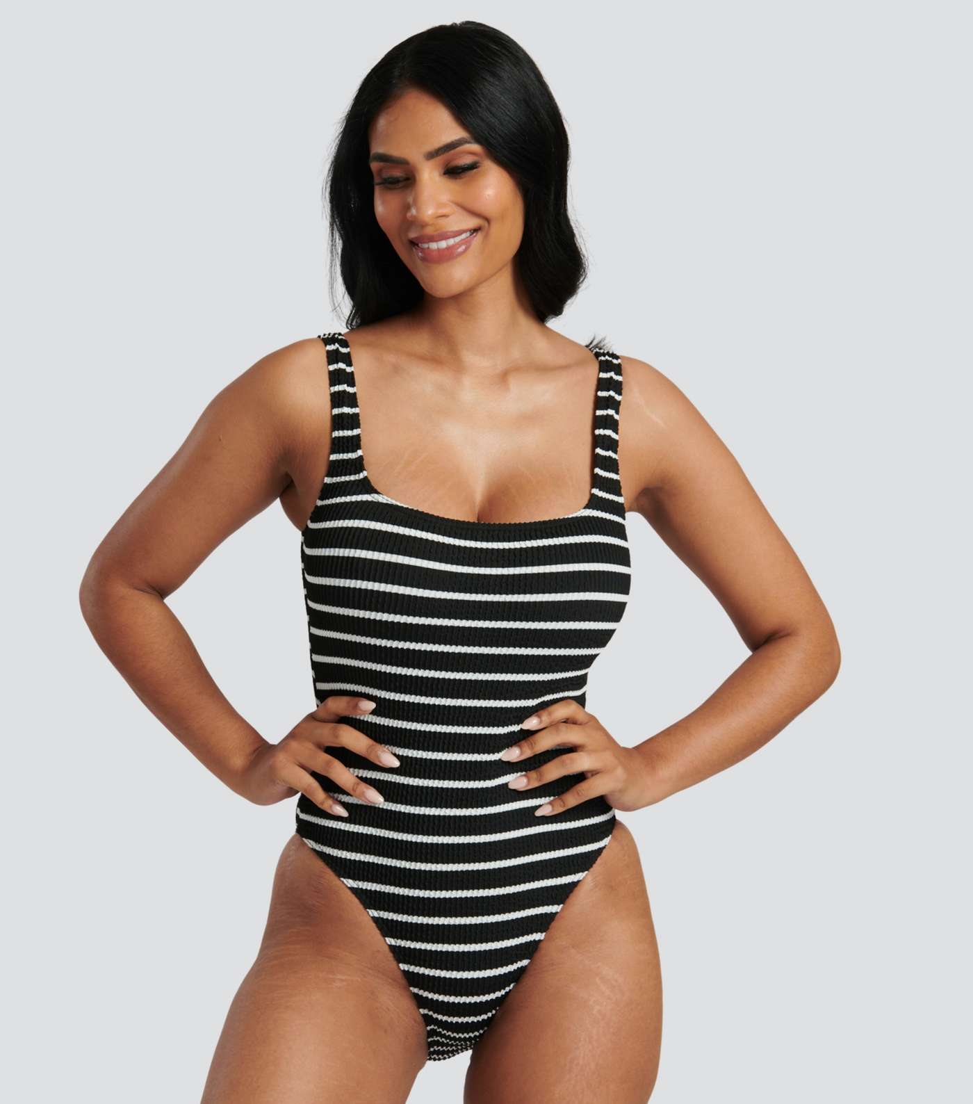 South Beach Black Stripe Textured Scoop Neck Swimsuit Image 2