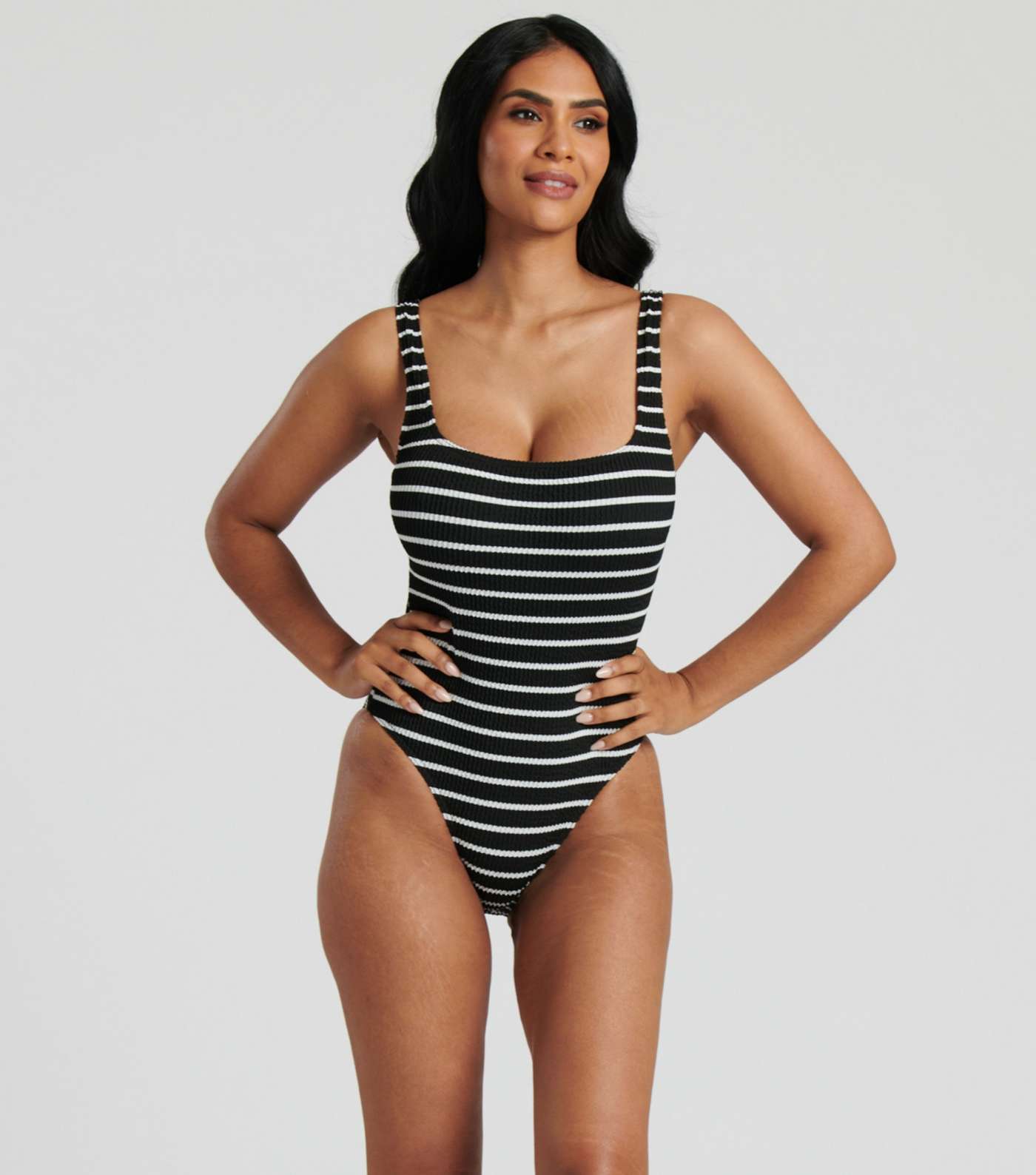 South Beach Black Stripe Textured Scoop Neck Swimsuit Image 4