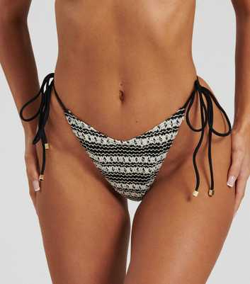 South Beach Black Crochet Stripe Bikini Bottoms