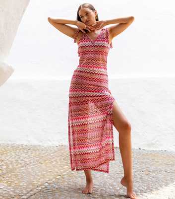 South Beach Abstract Print Crochet Maxi Beach Dress