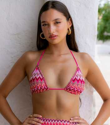 South Beach Pink Crochet Triangle Bikini Top 