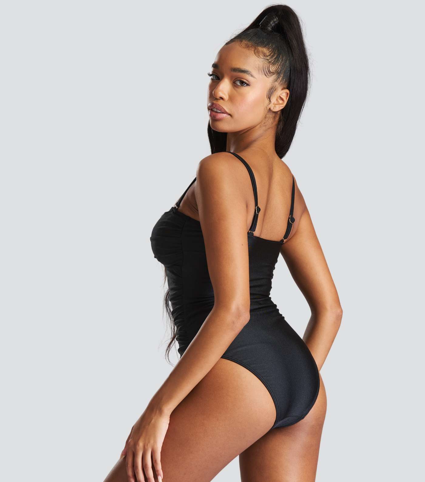 South Beach Black Twist Front Shaping High Leg Swimsuit Image 5
