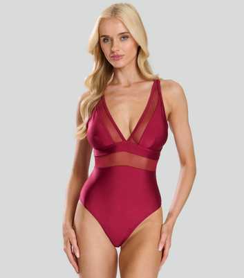 South Beach Burgundy Mesh Panelled Swimsuit