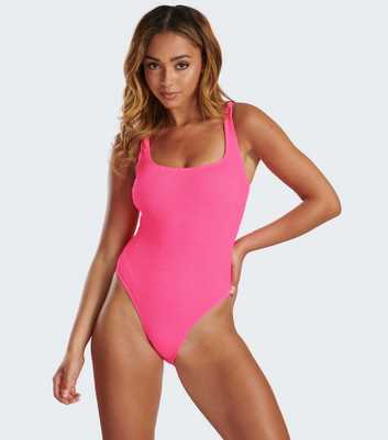South Beach Pink Crinkle Scoop-Neck Swimsuit 