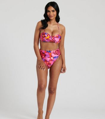 South Beach Pink Foldover High-Waisted Bikini Bottoms New Look