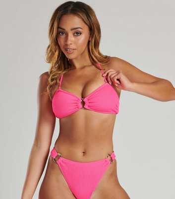 South Beach Pink Crinkle High-Cut Bikini Bottoms