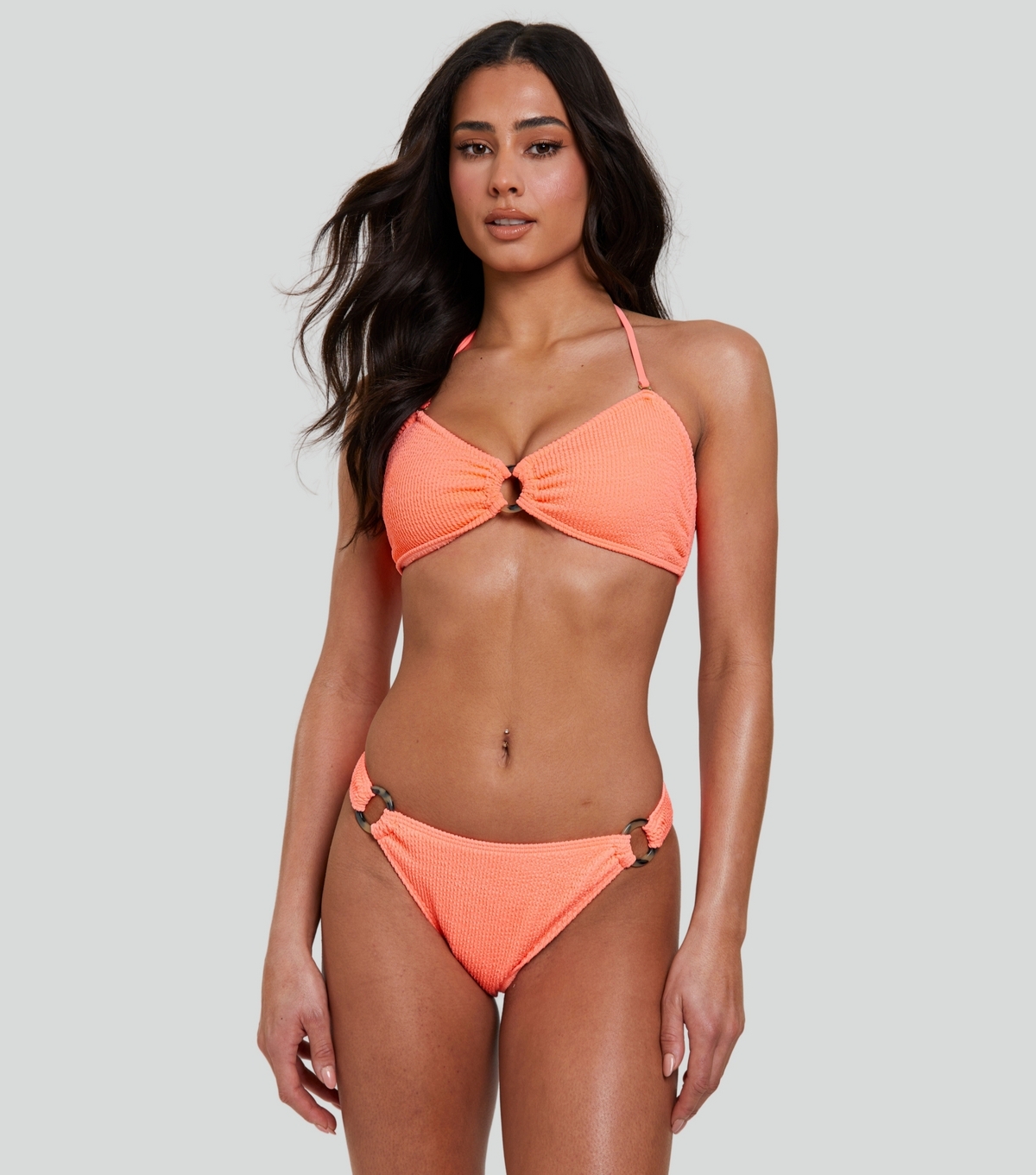 Women's Coral Crinkle Bikini Bottoms South Beach New Look
