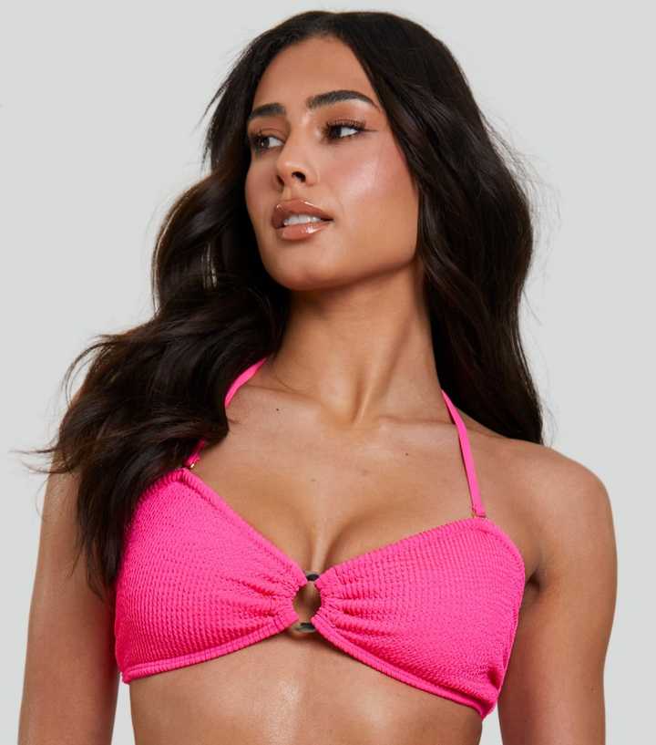 South Beach Pink Crinkle Bandeau Bikini Top 