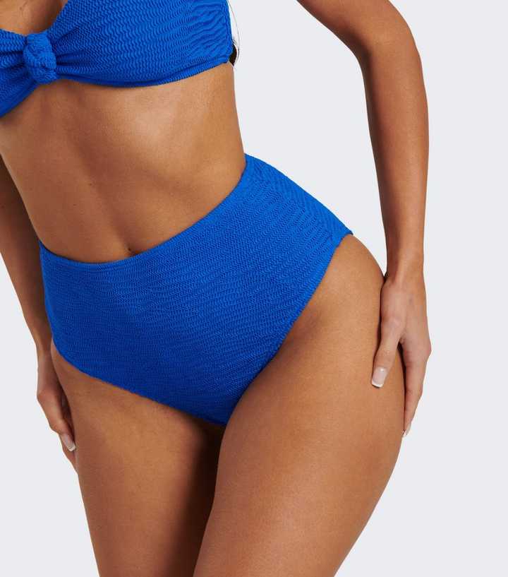 South Beach Blue Crinkle High-Waisted Bikini Bottoms