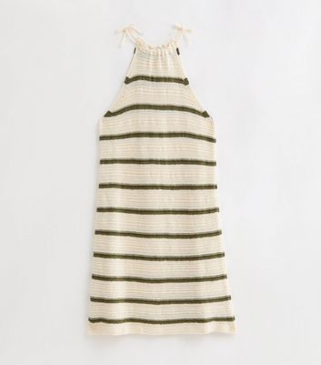 Girls Stone Stripe Crochet Halter Neck Mini Dress New Look