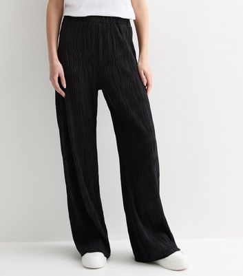Black Ripple-Surface Wide Leg Trousers New Look