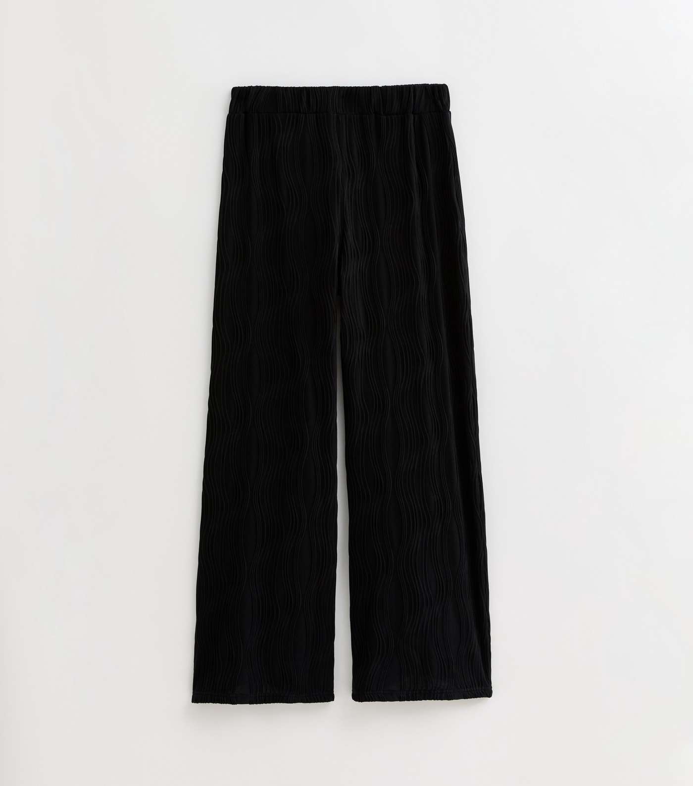 Petite Black Ripple High Waist Wide Leg Trousers Image 5