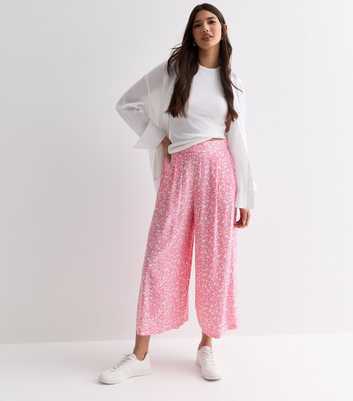 Pink Ditsy Floral Wide Leg Crop Trousers