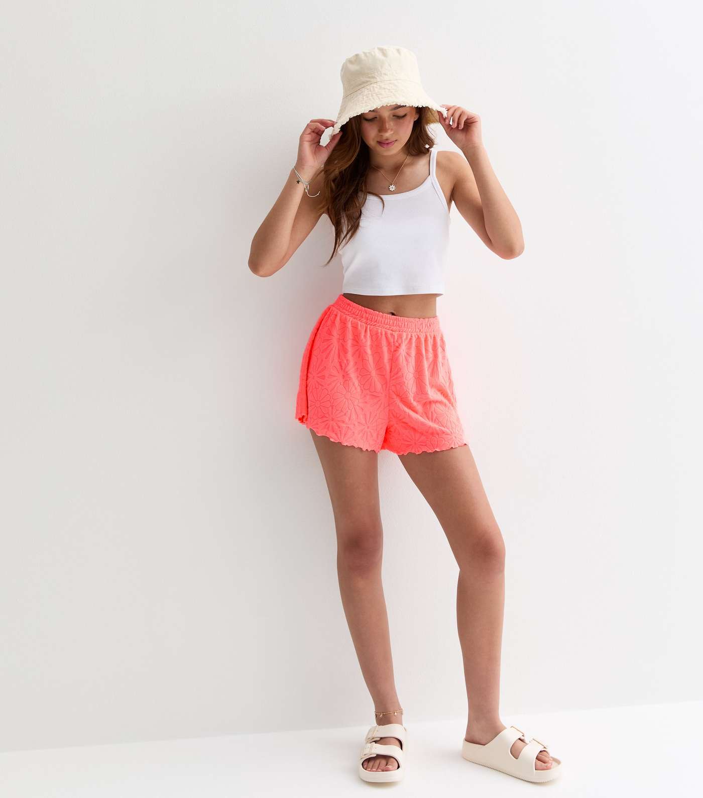 Girls Coral Flower Towelling Shorts Image 3