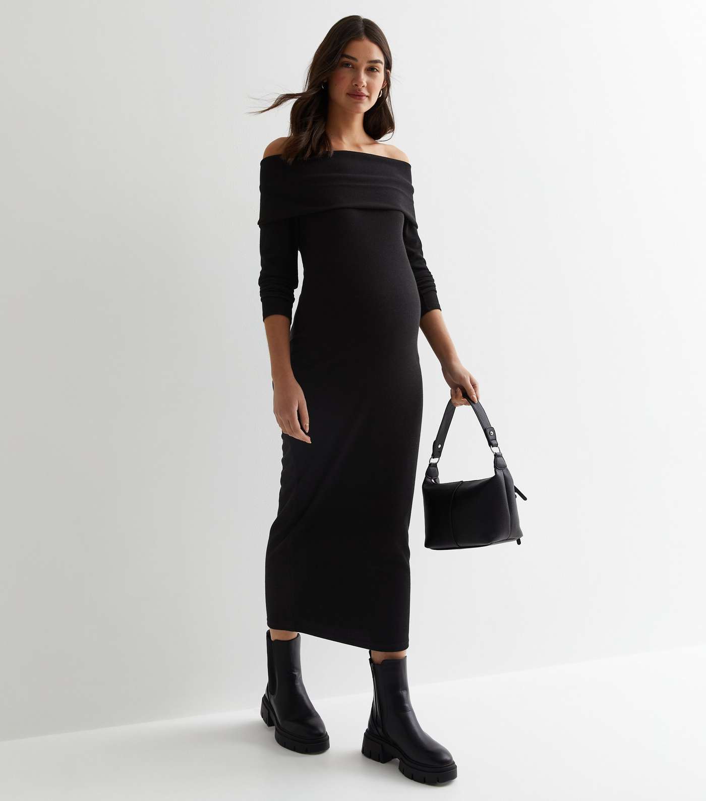Maternity Black Bardot Midaxi Dress Image 3