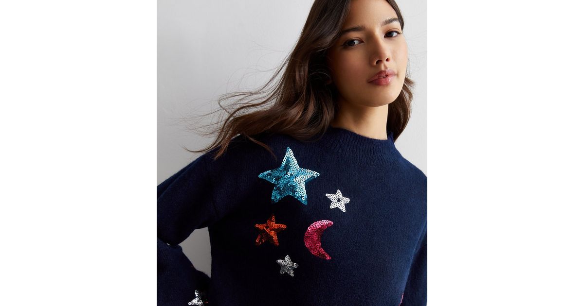 Star Sequin Detail Crew Neck Knitted Sweater Top main image 1