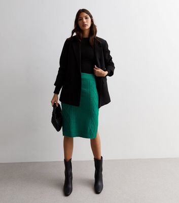 Sunshine Soul Green Cable Knit Midi Skirt New Look