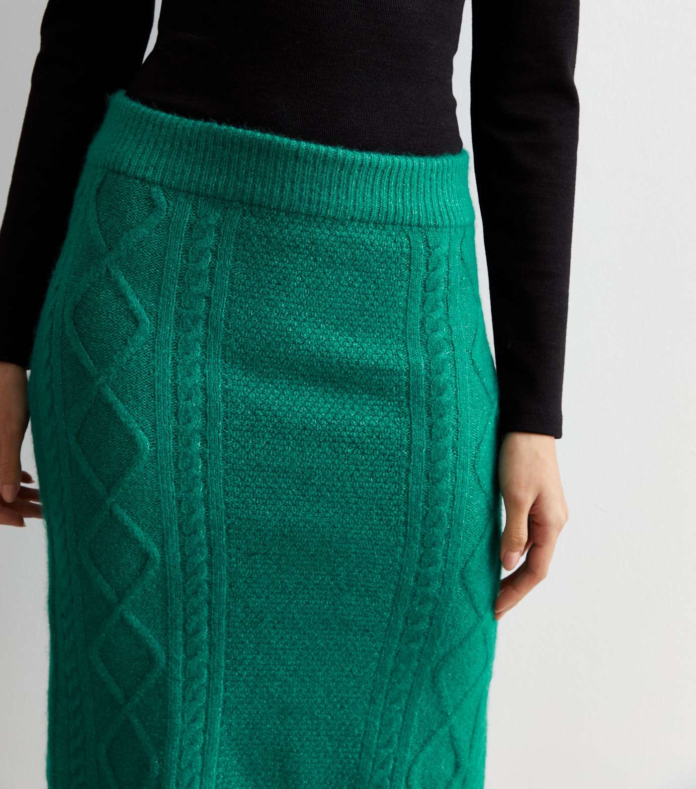 Sunshine Soul Green Cable Knit Midi Skirt Image 2