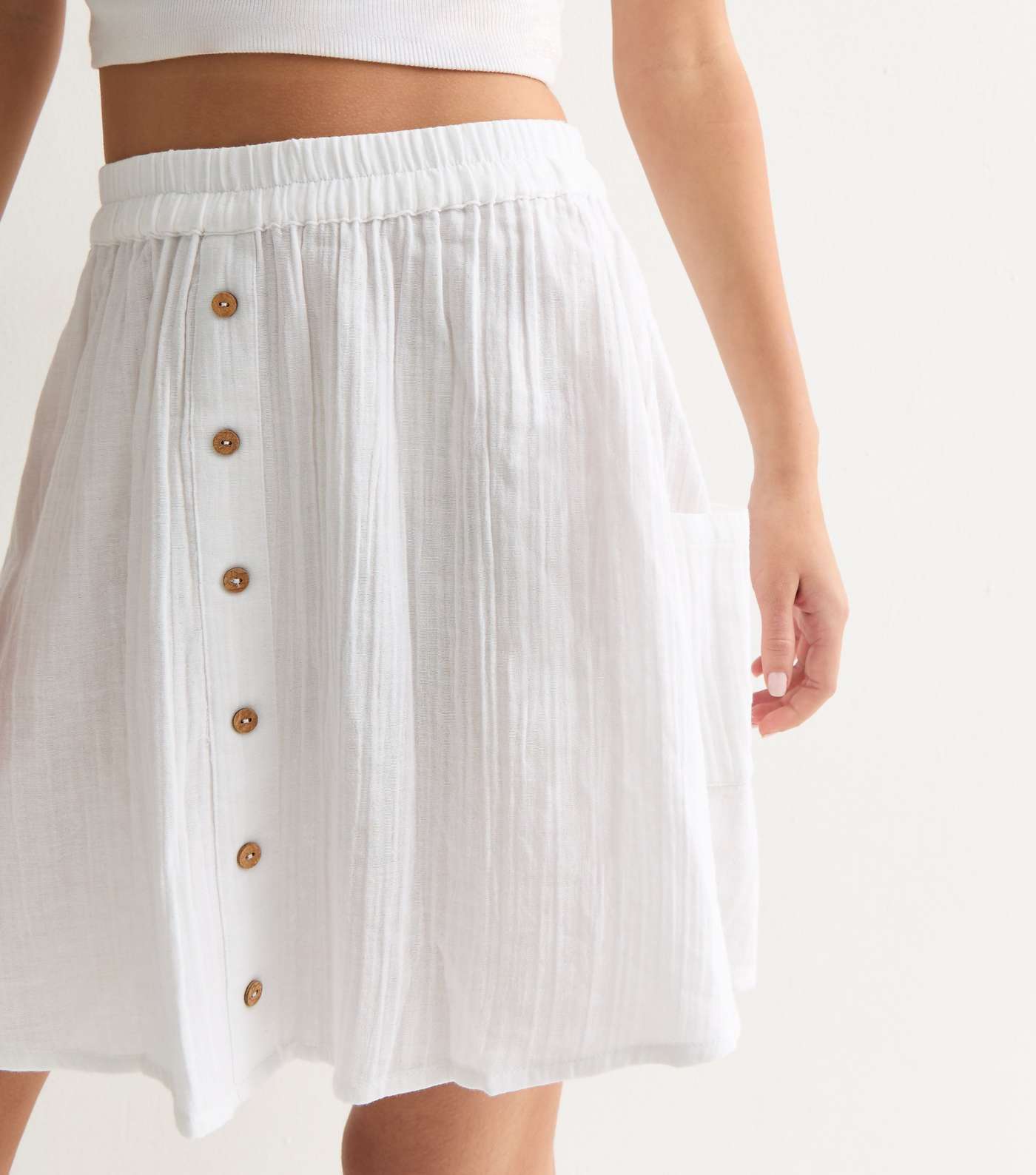 White Crinkle-Textured Cotton Mini Skirt  Image 2