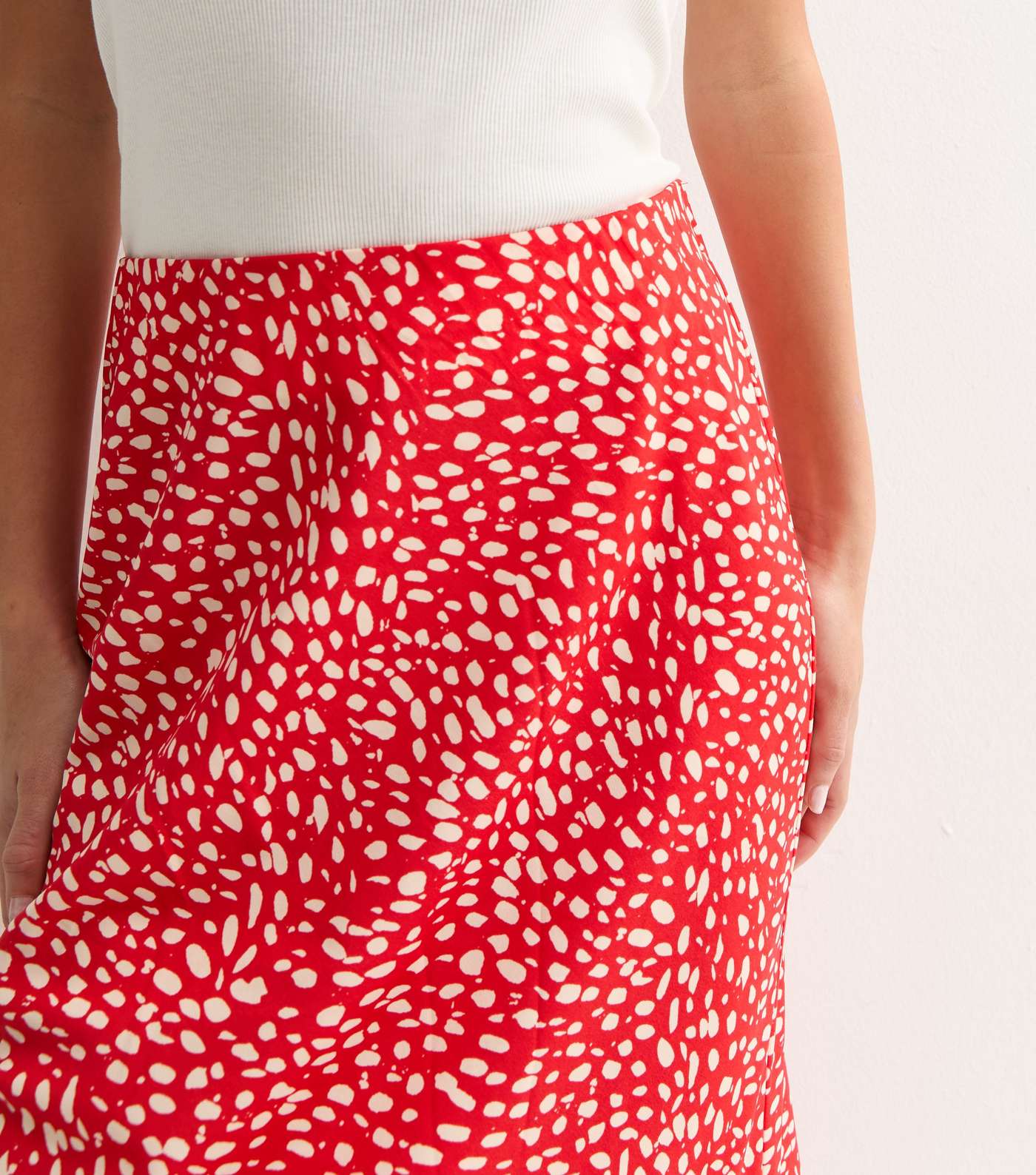 Red Patterned Bias Cut Midi Skirt Image 2