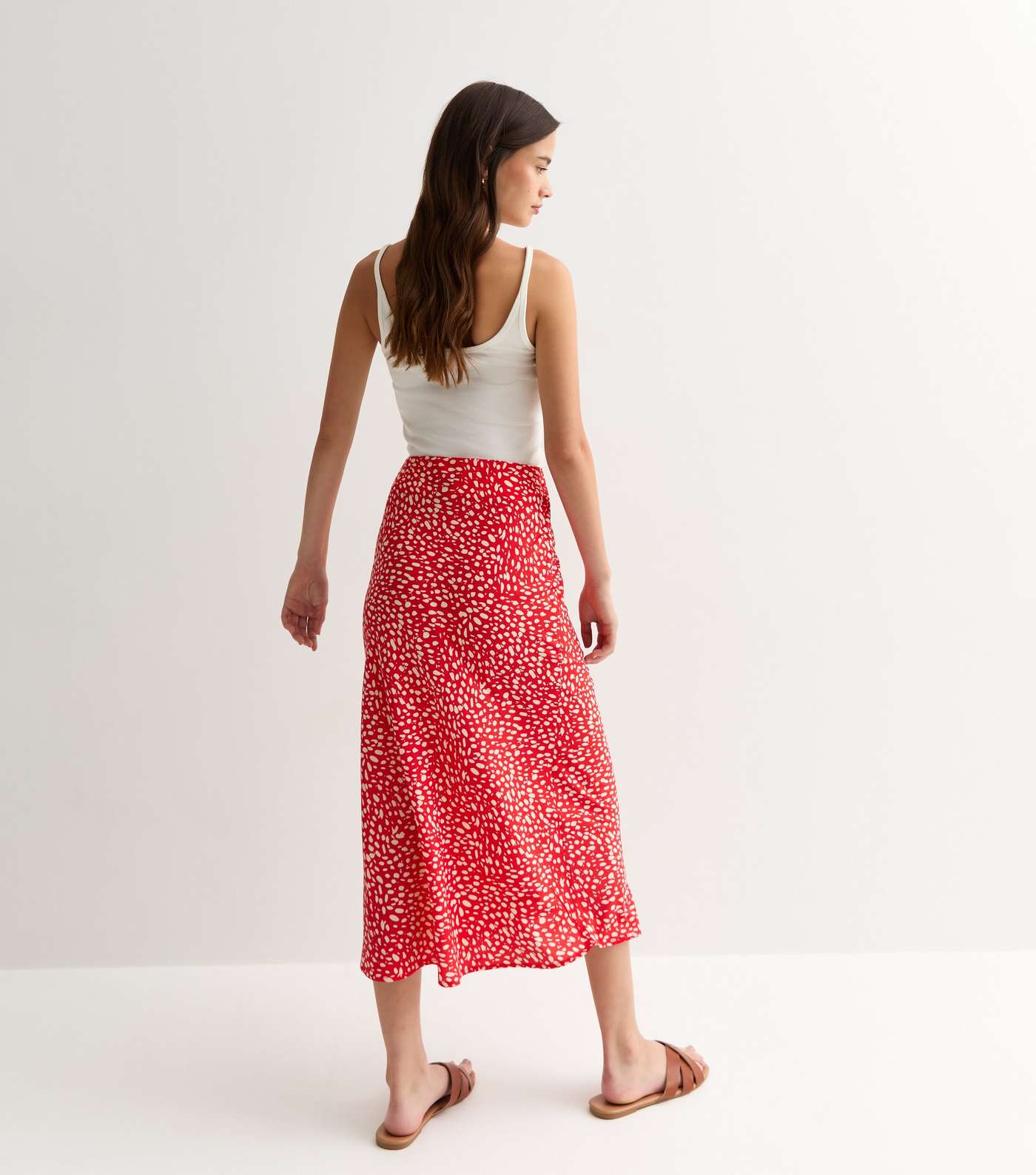 Red Patterned Bias Cut Midi Skirt Image 4
