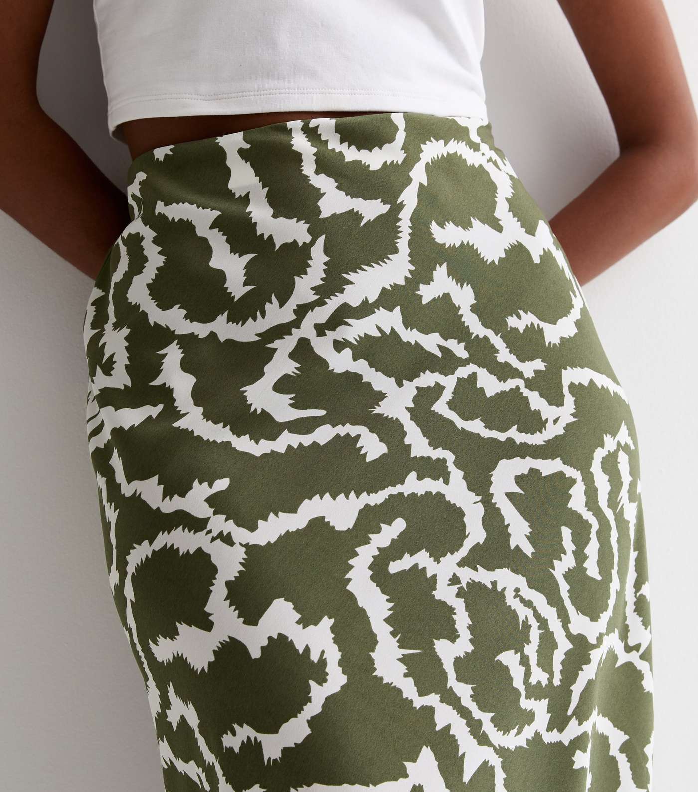 Green Patterned Bias Cut Midi Skirt Image 2