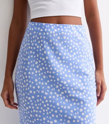 Blue Spot Print Bias Cut Midi Skirt New Look