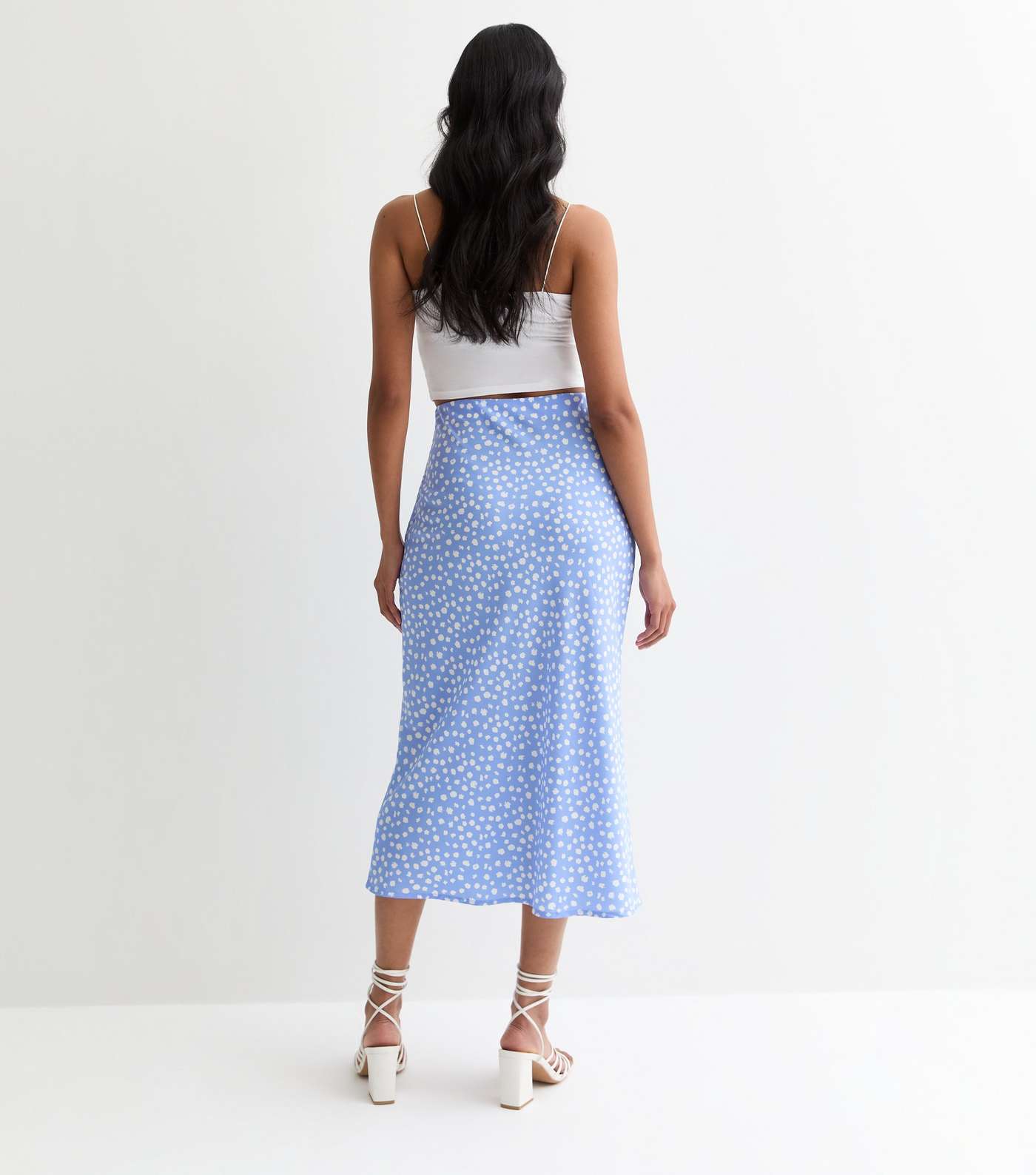 Blue Spot Print Bias Cut Midi Skirt Image 4