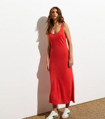 Red Linen-Blend Sleeveless Midi Dress New Look