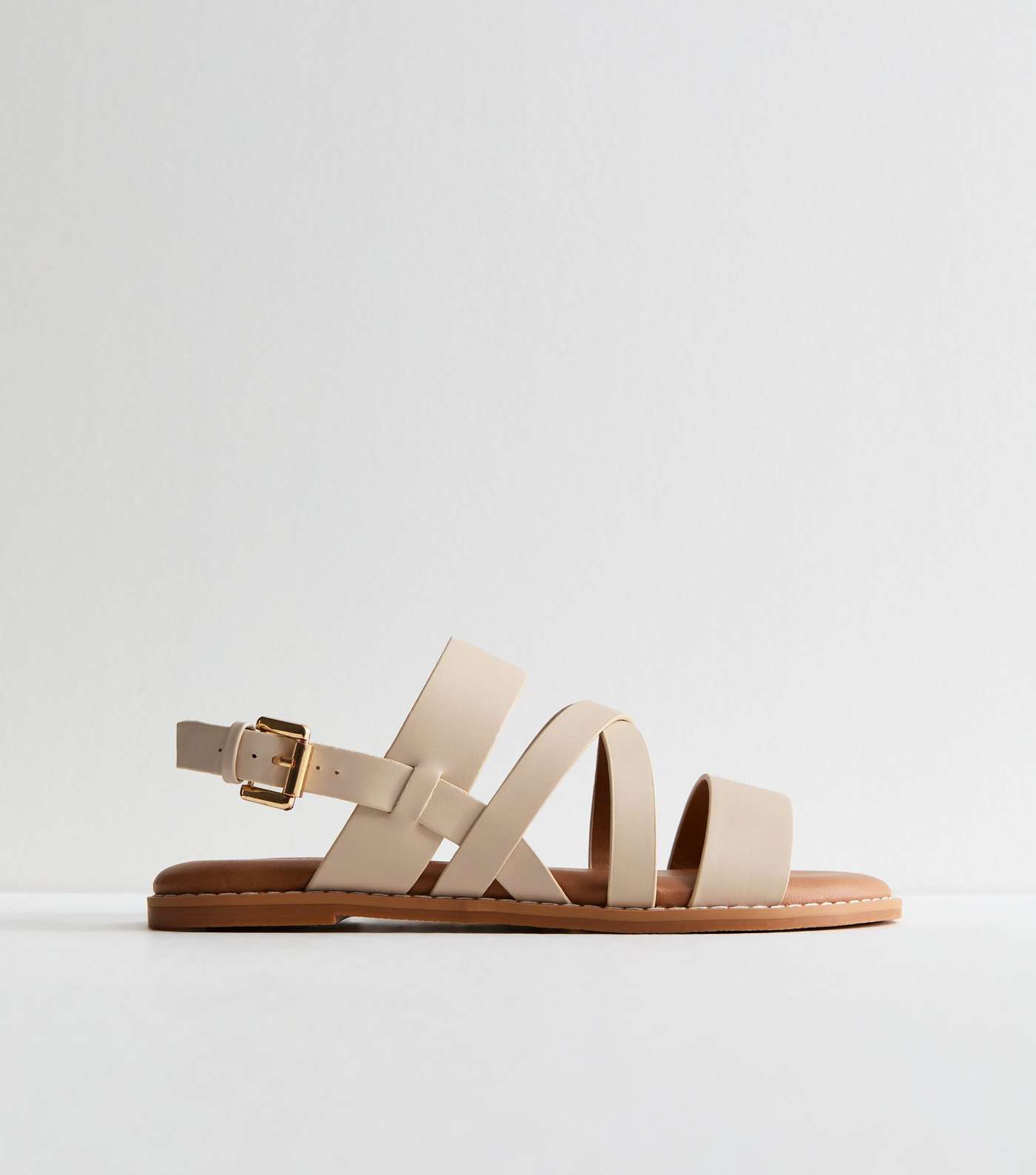 Wide Fit Off White Leather-Look Strappy Sandals Image 5