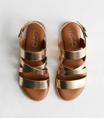 Wide Fit Gold Leather-Look Strappy Sandals